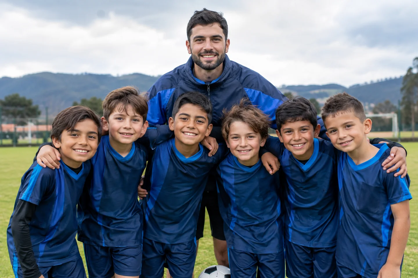 Grupo infantil posando después de entrenar en Chía